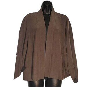 Eileen Fisher Womens Open Front Jacket‎ L Brown Silk Blend